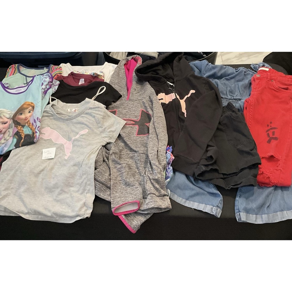 Mixed Brands Outfit Lot Girls 10-12 Hoodies T Shirts Jeans PUMA Frozen 15pc